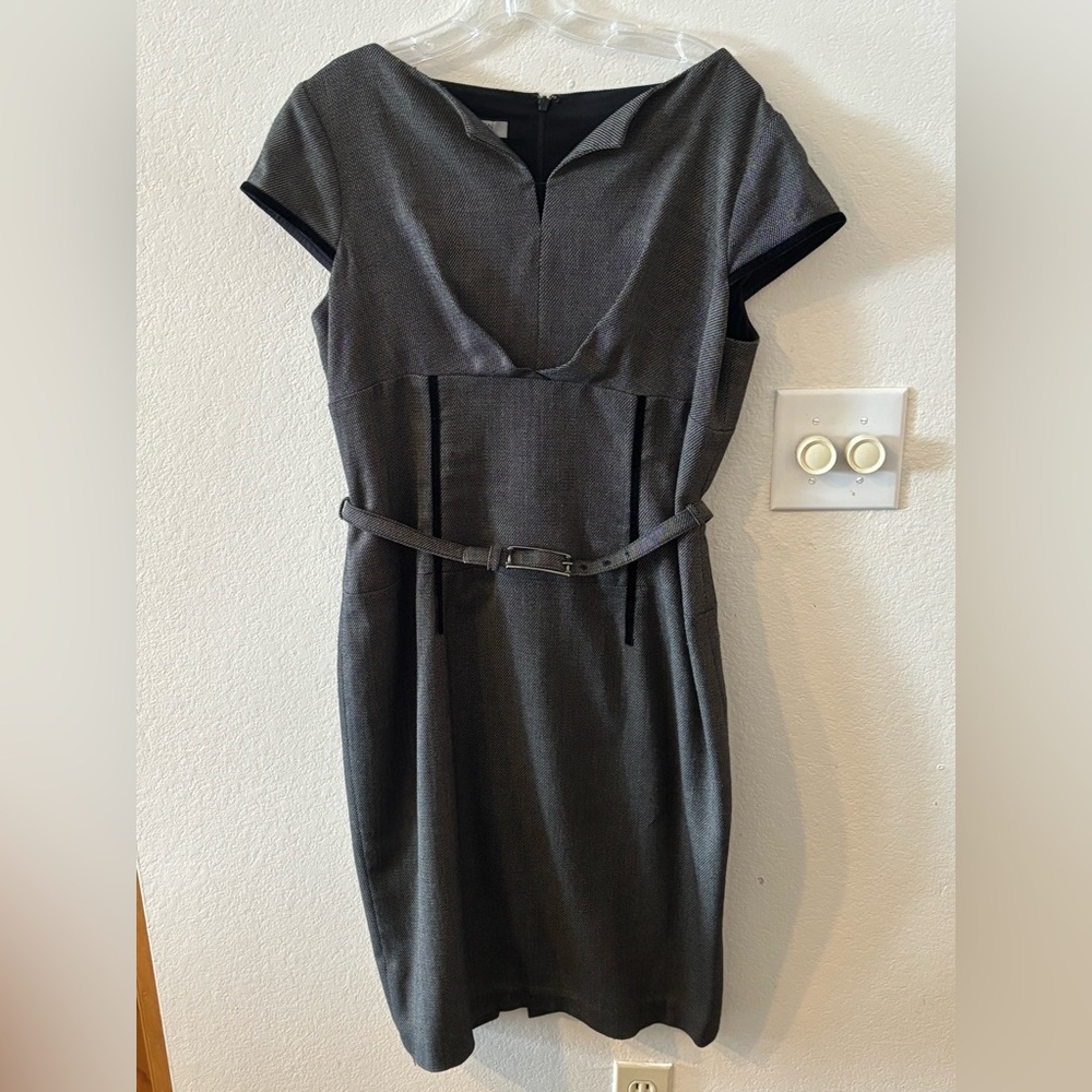 Elegant Gray Belted Dress